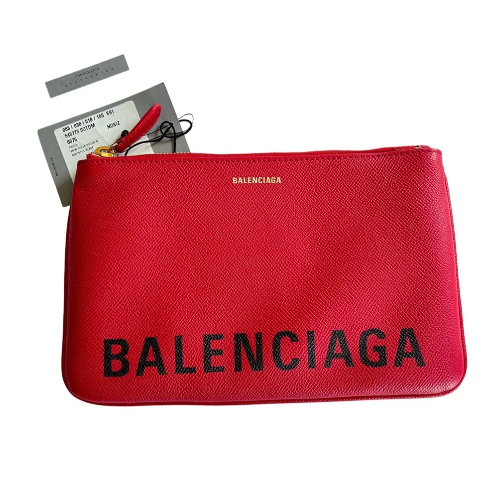 Balenciaga Medium Ville Pouch Clutch – Red – NWOT – 100% Authentic